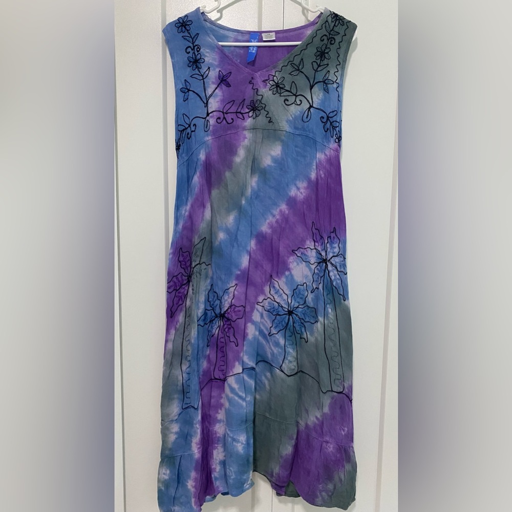 Tye Dye Embroidered Dress by Island Beach |Size S/M